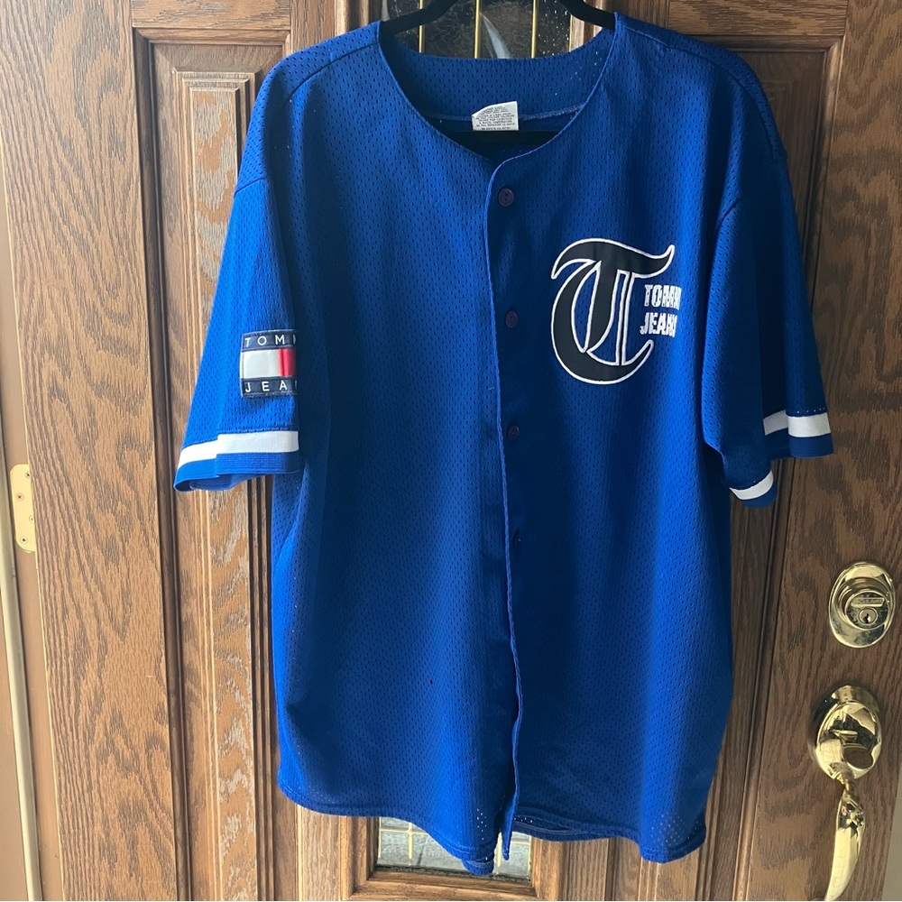Vintage Tommy Jeans Blue Embroidered‎ Baseball Jersey size Large